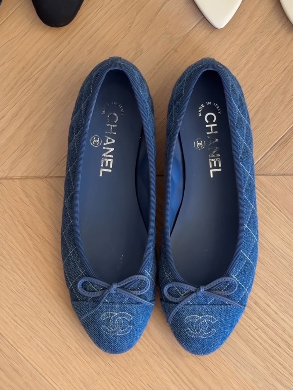 Chanel 26P Denim Quilted Ballet Flats | Size 38.5C
